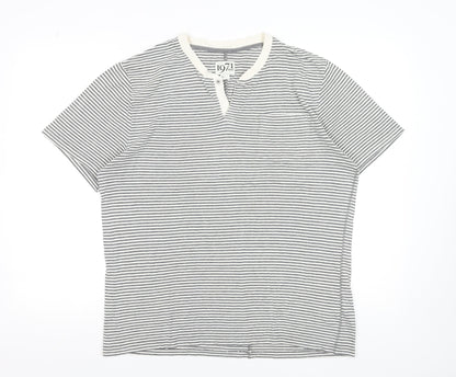 Reiss 1971 Men's Grey Striped Henley T-Shirt XL Cotton Blend