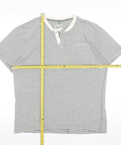 Reiss 1971 Men's Grey Striped Henley T-Shirt XL Cotton Blend