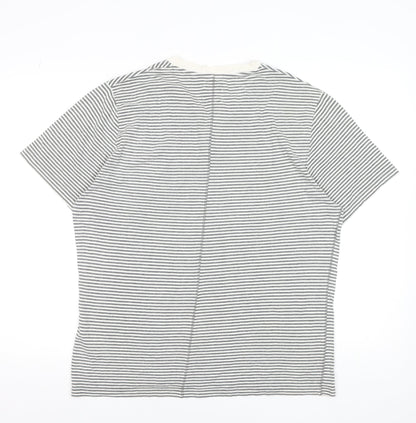 Reiss 1971 Men's Grey Striped Henley T-Shirt XL Cotton Blend