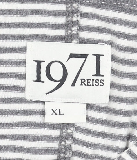 Reiss 1971 Men's Grey Striped Henley T-Shirt XL Cotton Blend