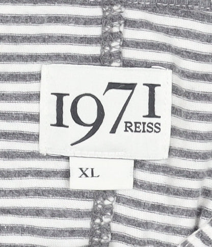 Reiss 1971 Men's Grey Striped Henley T-Shirt XL Cotton Blend