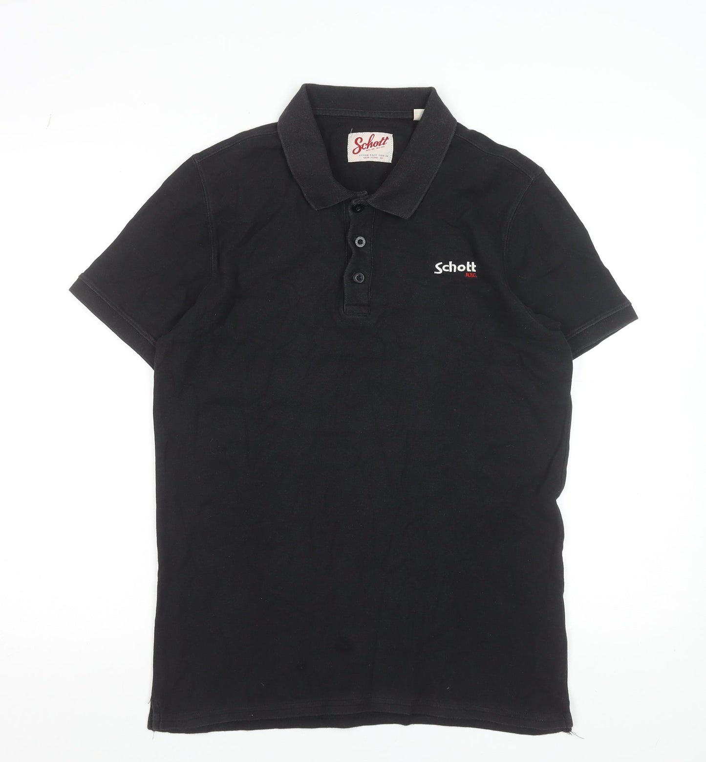 Schott Men's Black Cotton Polo Shirt Size L Classic Logo Style