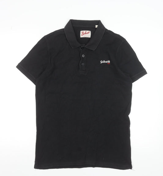 Schott Men's Black Cotton Polo Shirt Size L Classic Logo Style