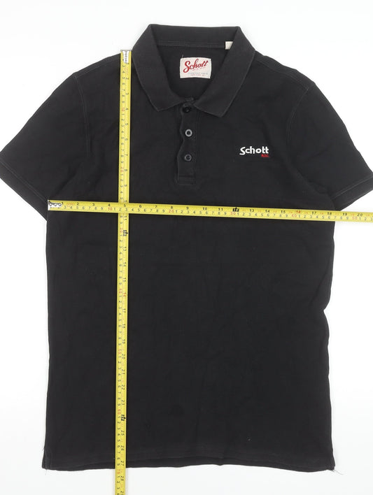 Schott Men's Black Cotton Polo Shirt Size L Classic Logo Style
