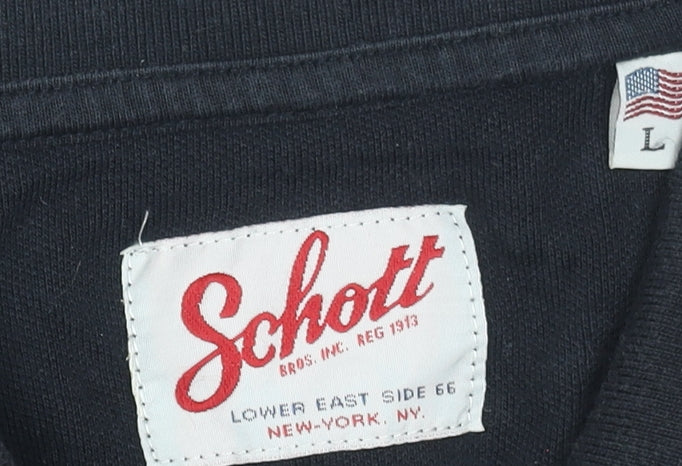 Schott Men's Black Cotton Polo Shirt Size L Classic Logo Style