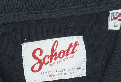 Schott Men's Black Cotton Polo Shirt Size L Classic Logo Style
