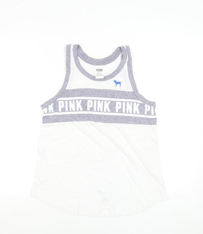 Womens UK Size XS Victoria's Secret PINK White Basic Tank