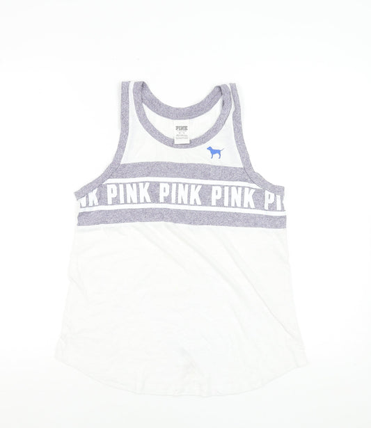 Womens UK Size XS Victoria's Secret PINK White Basic Tank