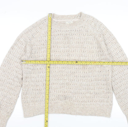 Fat Face Women’s Beige Alpaca Blend Open-Knit Jumper Size 10