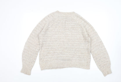 Fat Face Women’s Beige Alpaca Blend Open-Knit Jumper Size 10