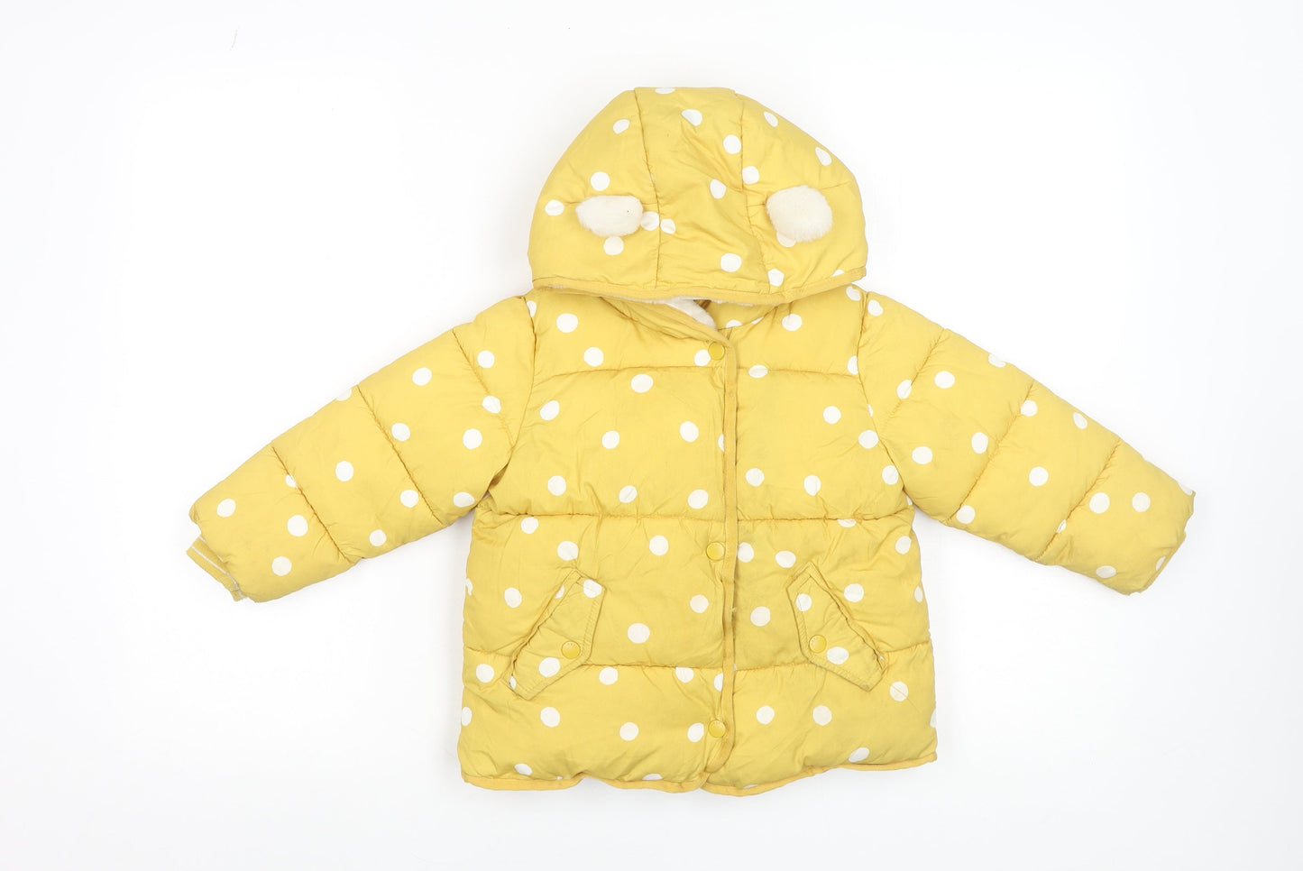 Next Girls Yellow Polka Dot Hooded Puffer Jacket 2-3 Years Polyester