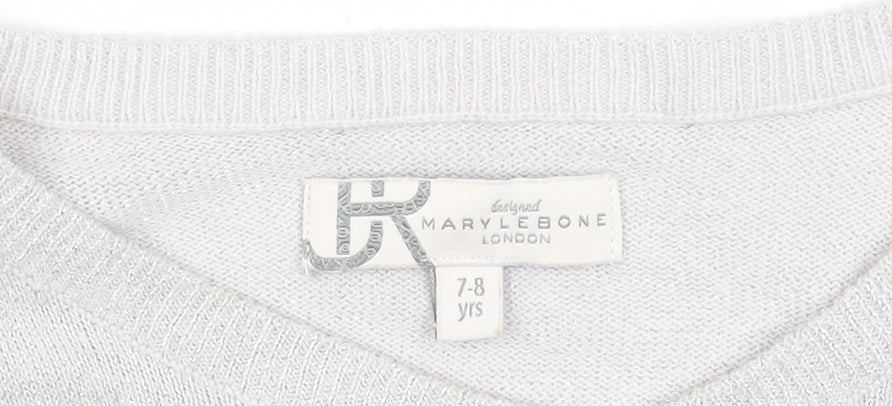 Marylebone Girls Silver Glitter Long Sleeve Cardigan 7-8 Years