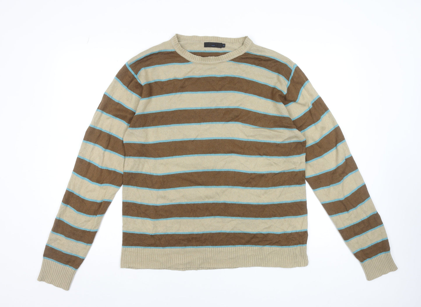 New Look Men's Beige Striped Acrylic Crew Neck Pullover Jumper M