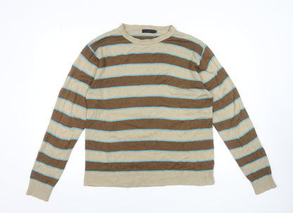 New Look Men's Beige Striped Acrylic Crew Neck Pullover Jumper M