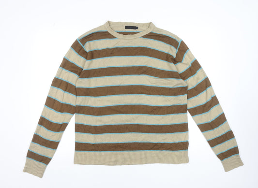New Look Men's Beige Striped Acrylic Crew Neck Pullover Jumper M