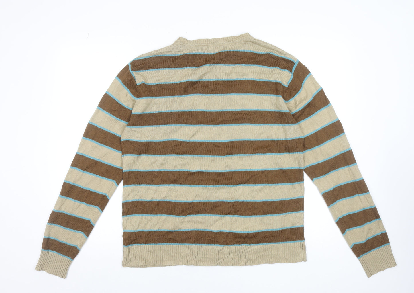 New Look Men's Beige Striped Acrylic Crew Neck Pullover Jumper M