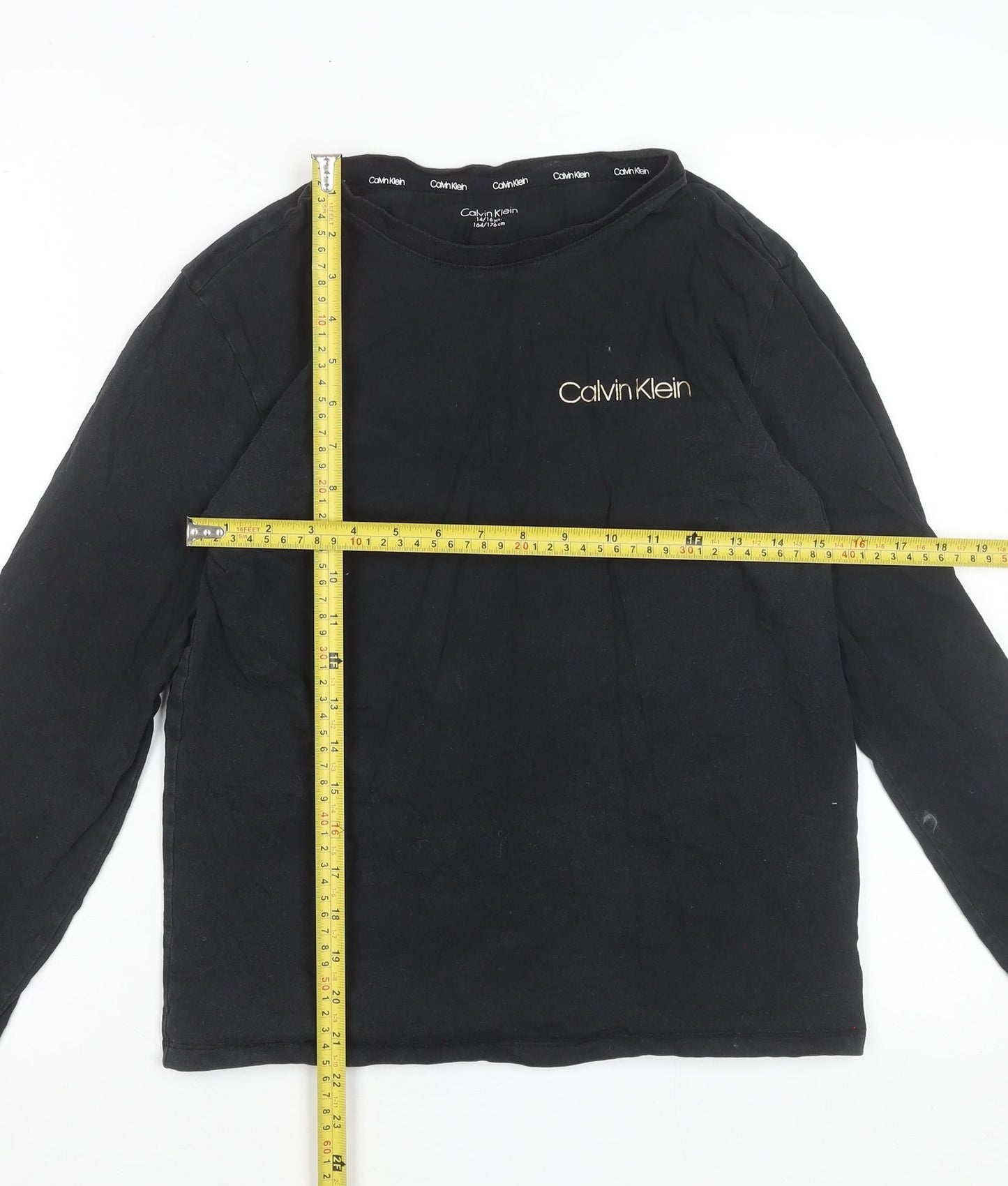 Calvin Klein Boys Black Long Sleeve Logo Cotton T-Shirt 14-16 Years