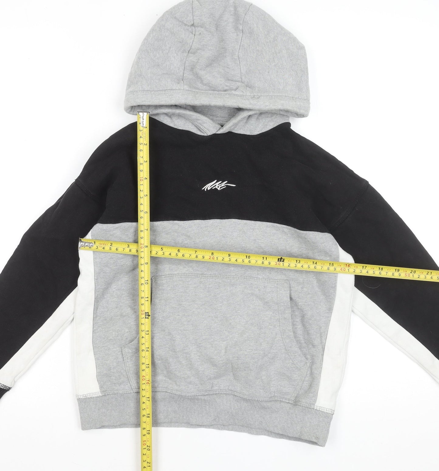 Next Boys Multicoloured Pullover Hoodie 9 Years Grey Black Colourblock