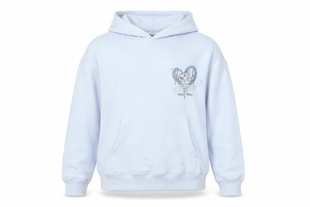 Front view of George girls’ blue stitch hoodie 13-14 years pullover graphic sweatshirt