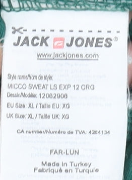 Mens UK Size XL JACK & JONES Green Full Zip Hoodie