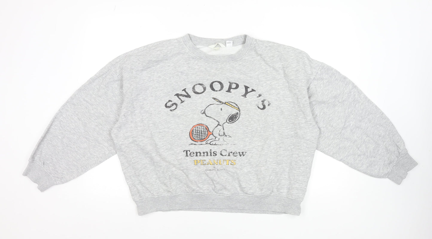 H&M Peanuts Women's Grey Snoopy Tennis Crew Sweatshirt Size S