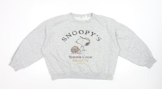 H&M Peanuts Women's Grey Snoopy Tennis Crew Sweatshirt Size S