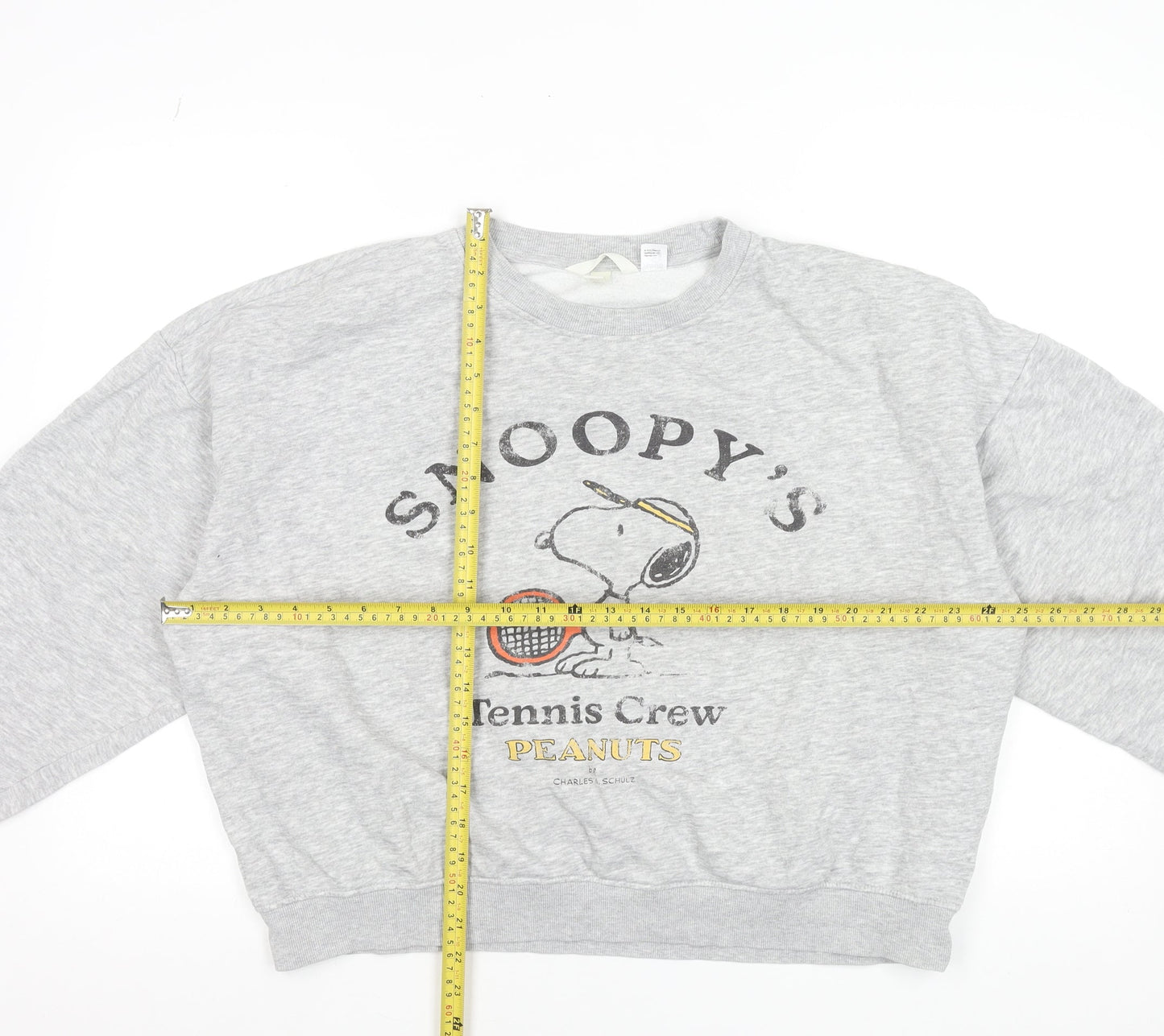 H&M Peanuts Women's Grey Snoopy Tennis Crew Sweatshirt Size S