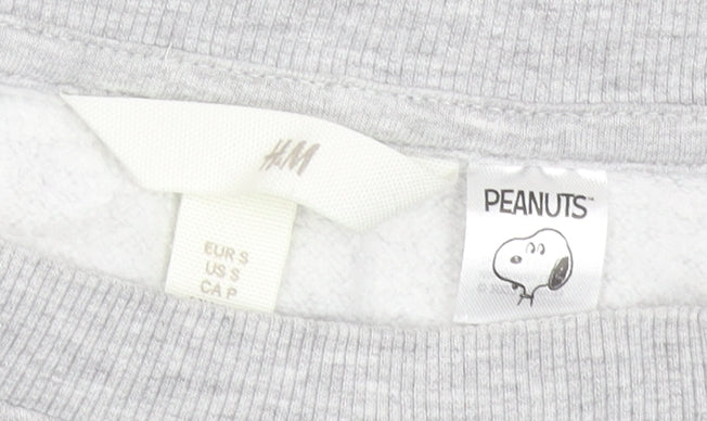 H&M Peanuts Women's Grey Snoopy Tennis Crew Sweatshirt Size S