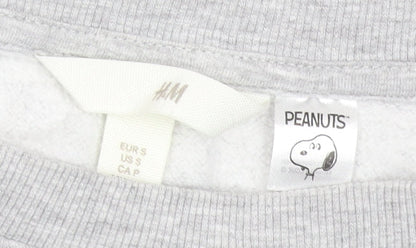 H&M Peanuts Women's Grey Snoopy Tennis Crew Sweatshirt Size S
