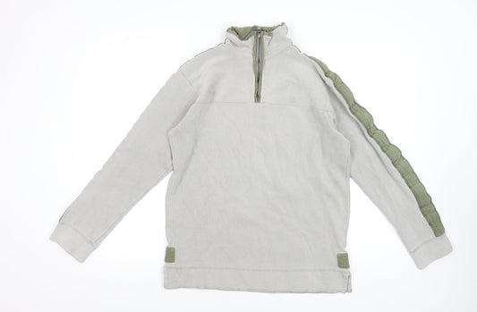 Fat Face Men's Grey 1/4 Zip Waffle Knit Pullover Jumper Size S