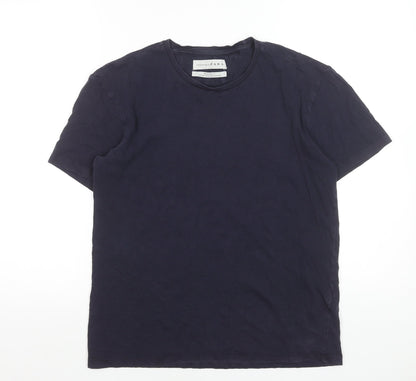 Zara Essentials Men's Navy Blue Relaxed Fit Cotton T-Shirt Size M