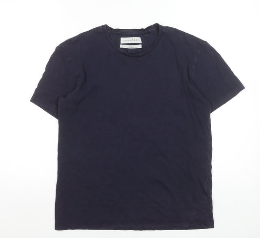 Zara Essentials Men's Navy Blue Relaxed Fit Cotton T-Shirt Size M
