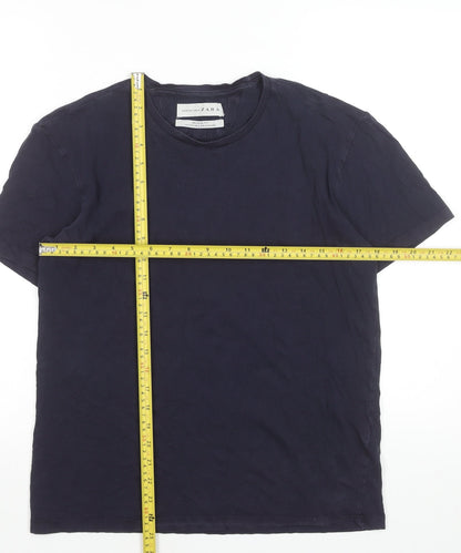 Zara Essentials Men's Navy Blue Relaxed Fit Cotton T-Shirt Size M