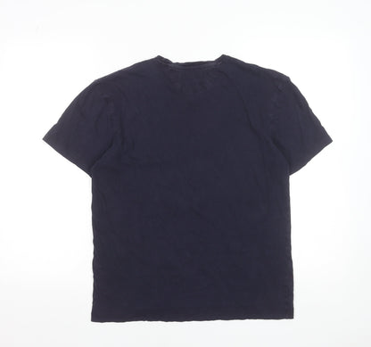 Zara Essentials Men's Navy Blue Relaxed Fit Cotton T-Shirt Size M