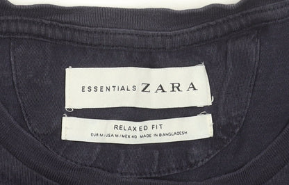 Zara Essentials Men's Navy Blue Relaxed Fit Cotton T-Shirt Size M