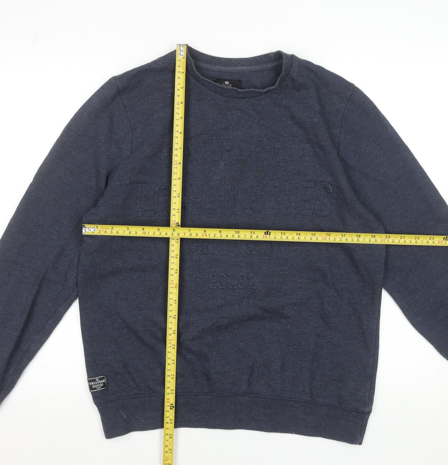 Threadbare Men's Navy Blue Crew Neck Sweatshirt Size M Classic Cotton Blend Pullover