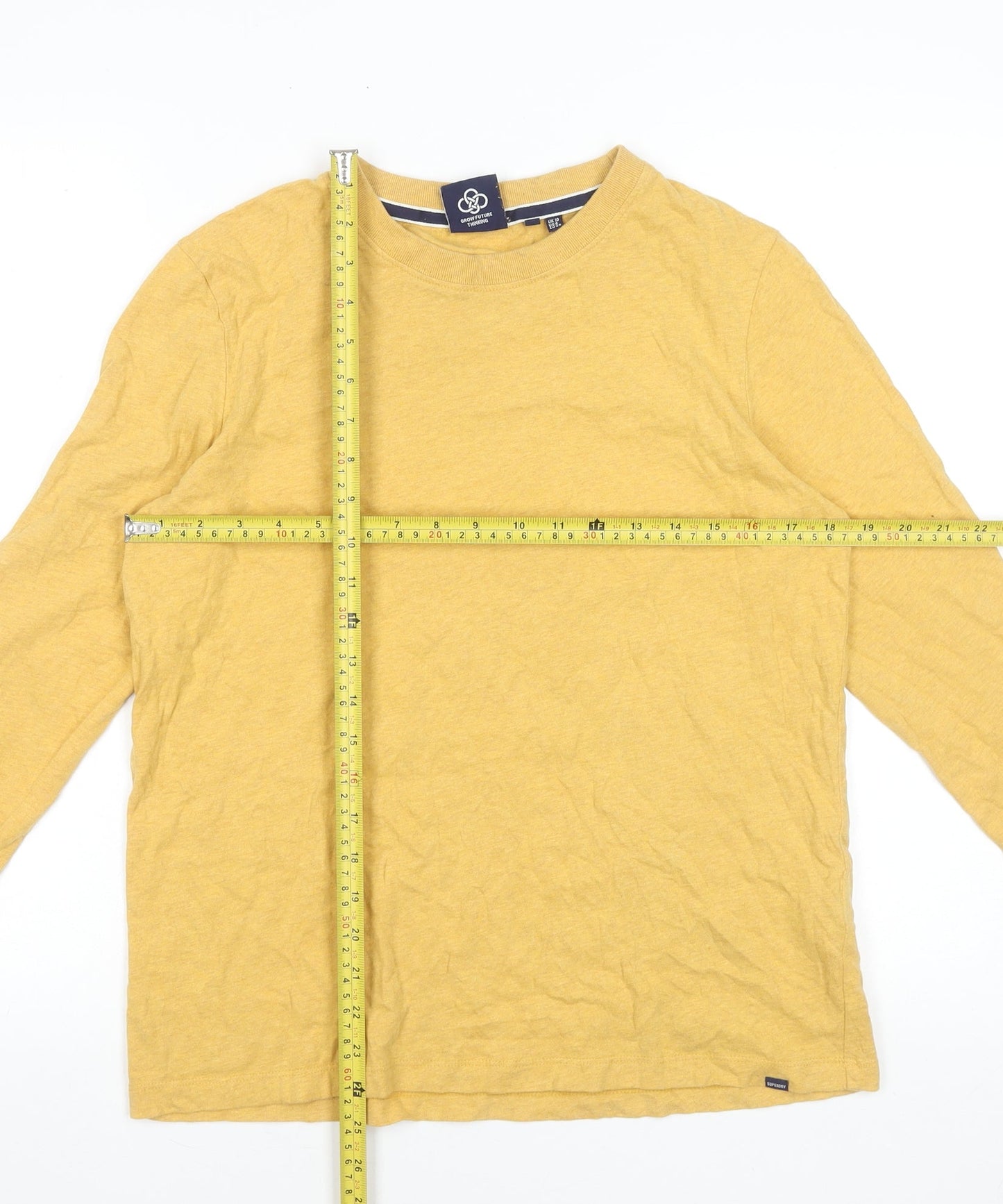 Womens UK Size 10 Superdry Yellow Basic T-Shirt