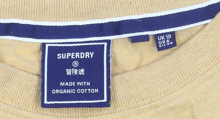 Womens UK Size 10 Superdry Yellow Basic T-Shirt