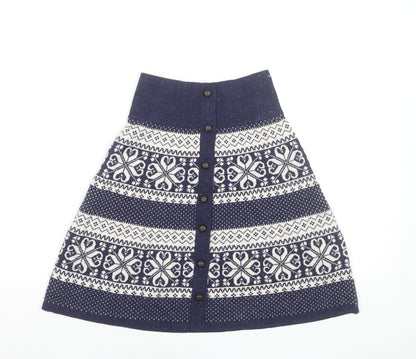 Fat Face Women's Blue Fair Isle Knit A-Line Skirt Size 6
