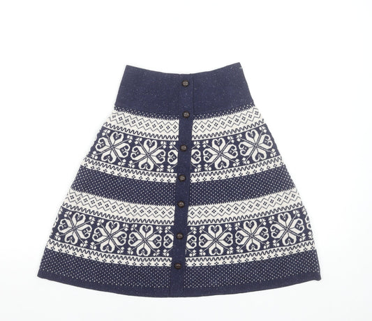 Fat Face Women's Blue Fair Isle Knit A-Line Skirt Size 6