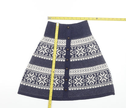 Fat Face Women's Blue Fair Isle Knit A-Line Skirt Size 6
