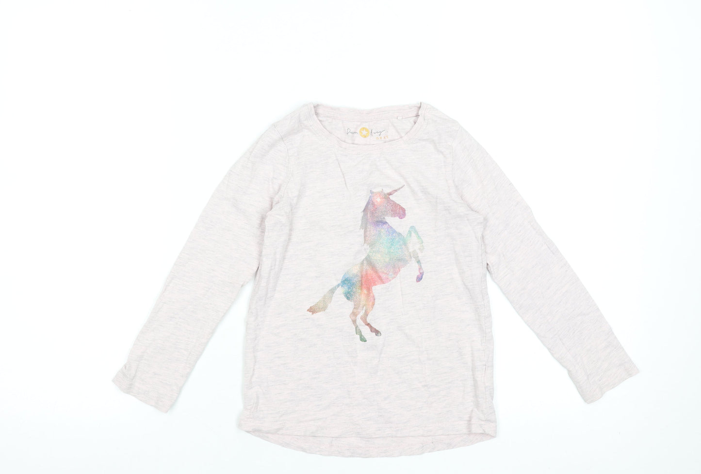 Next Girls Beige Long Sleeve Unicorn Graphic T-Shirt 6 Years
