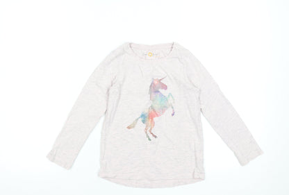 Next Girls Beige Long Sleeve Unicorn Graphic T-Shirt 6 Years