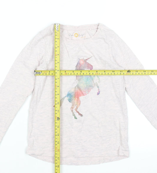 Next Girls Beige Long Sleeve Unicorn Graphic T-Shirt 6 Years