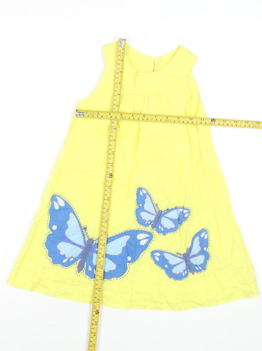 Mini Boden Girls Yellow Butterfly Cotton A-Line Dress 5-6 Years