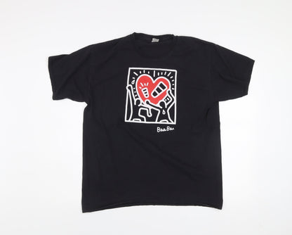 Fruit of the Loom Mens Black Art Graphic Cotton T-Shirt Size L