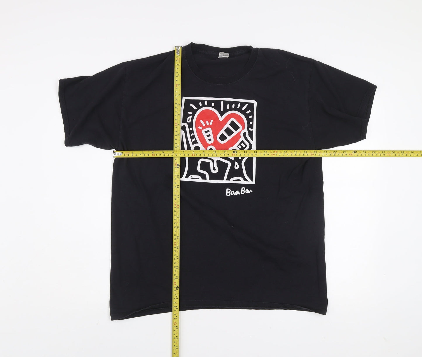 Fruit of the Loom Mens Black Art Graphic Cotton T-Shirt Size L