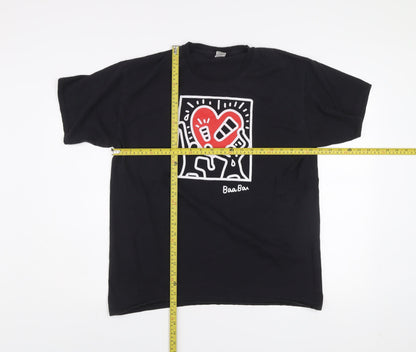 Fruit of the Loom Mens Black Art Graphic Cotton T-Shirt Size L