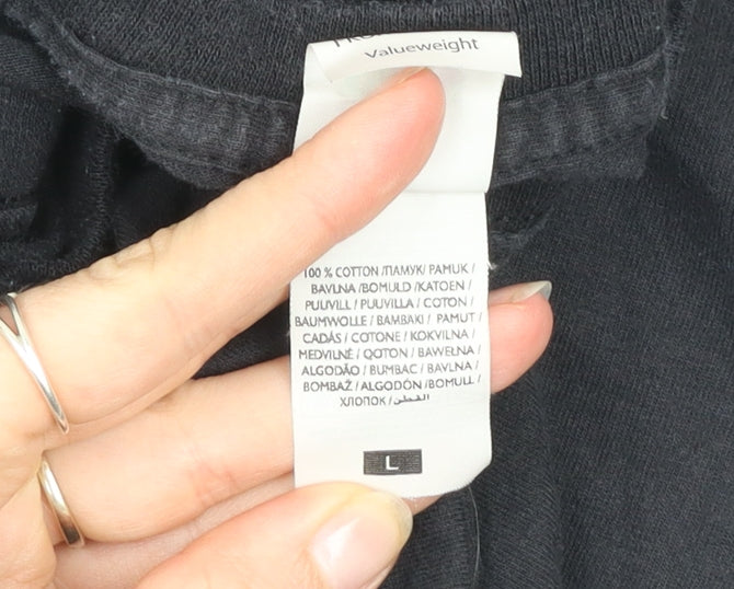 Fruit of the Loom Mens Black Art Graphic Cotton T-Shirt Size L