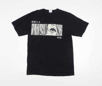 Port & Company Men's Black Anime Graphic Cotton T-Shirt Size M
